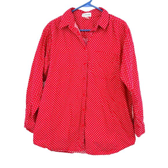 IZOD Size Medium Button Up Long Sleeve Red White Star Pattern Shirt‎ 100% Cotton - Picture 1 of 4